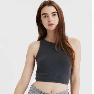Gray ribbed halter crop